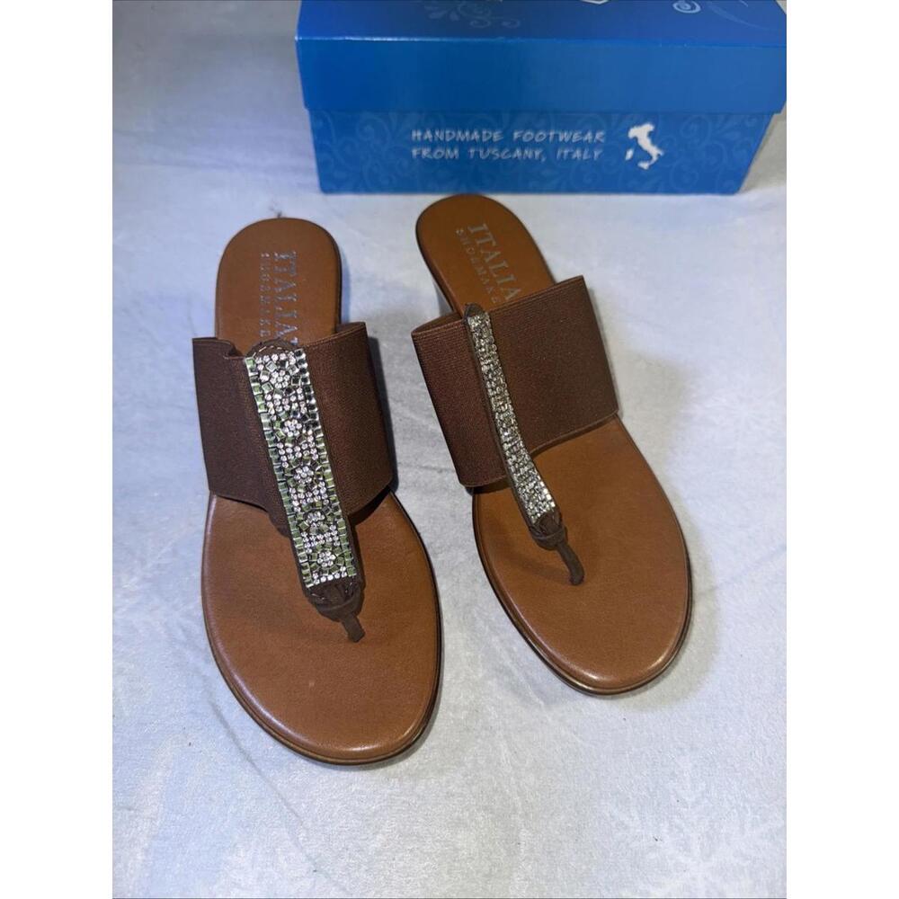 Italian Shoemakers Wedge Heel Shoe Size 8.5 Farley Thong Sandals Mocha Slip On - Picture 7 of 10